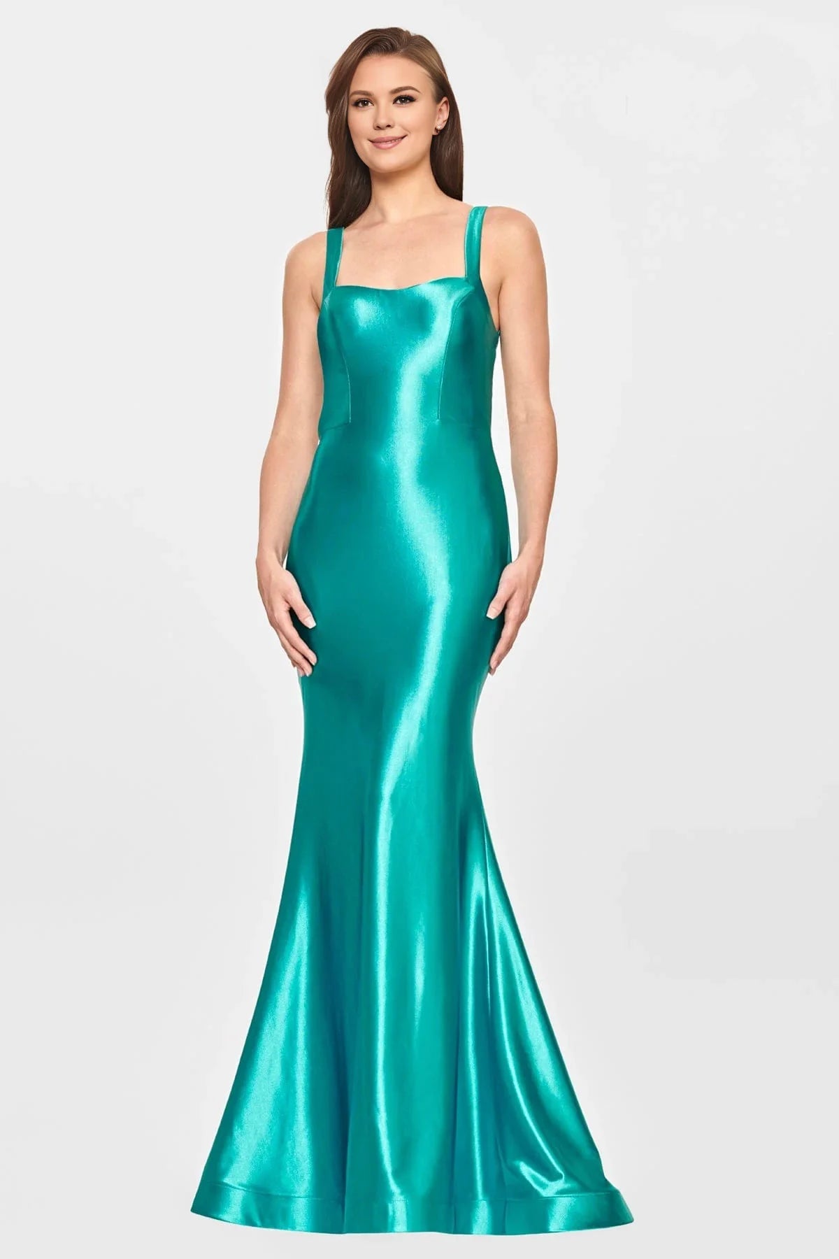 Robe Weitese en satin bleu roi, coupe sirène, col carré, bretelles spaghetti, ourlet au sol, robe de bal spectaculaire